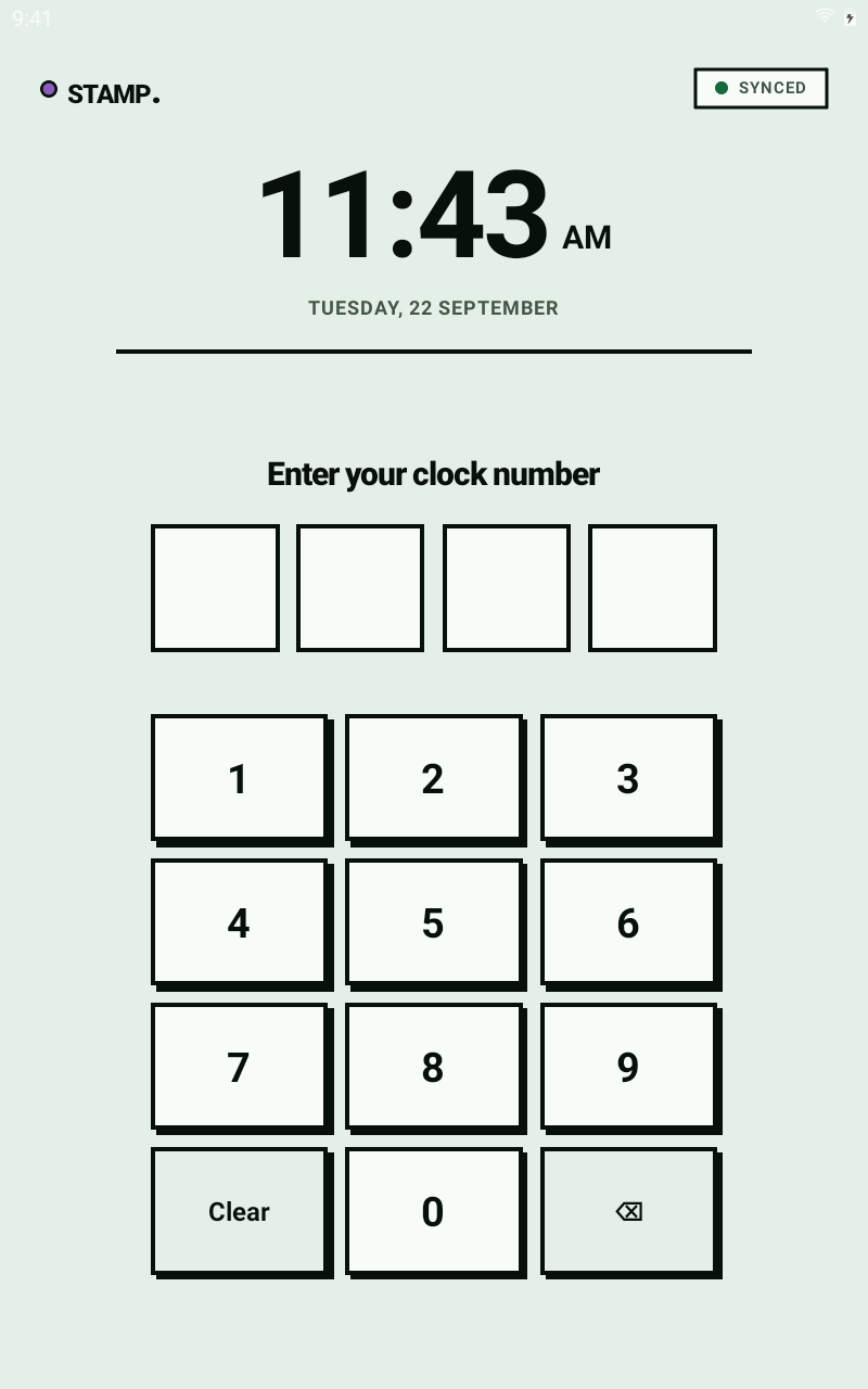 The STAMP kiosk clock-number keypad